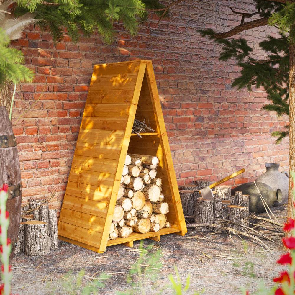 Triangular Log Store with Shelving