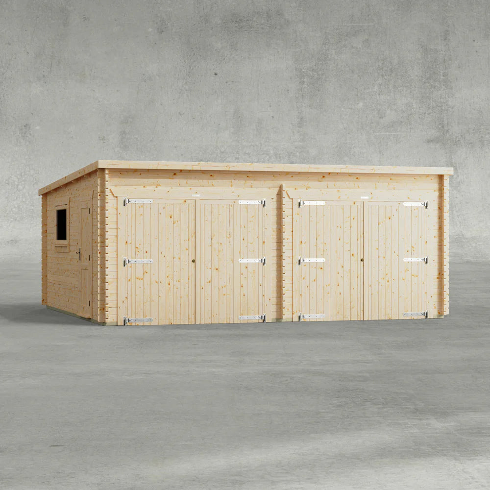 Pent Double Garage Log Cabin - 44mm