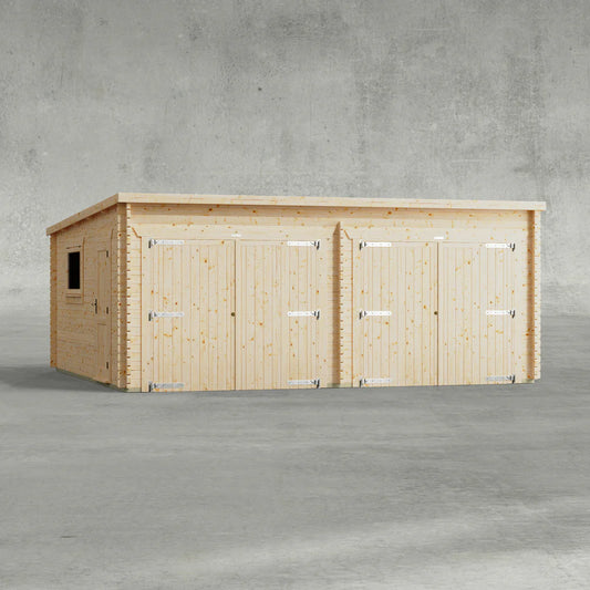 Pent Double Garage Log Cabin - 44mm