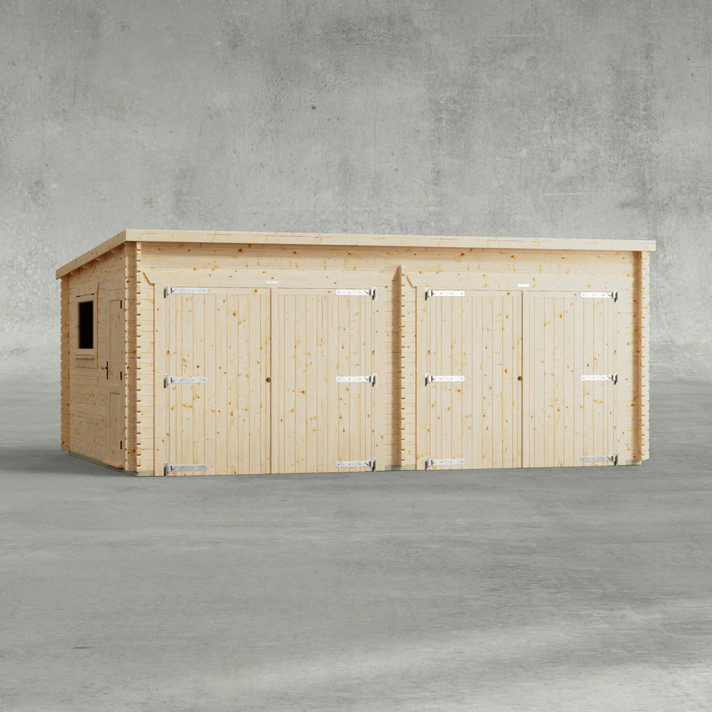 Pent Double Garage Log Cabin - 44mm