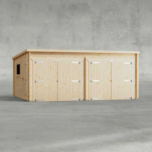 Pent Double Garage Log Cabin - 44mm